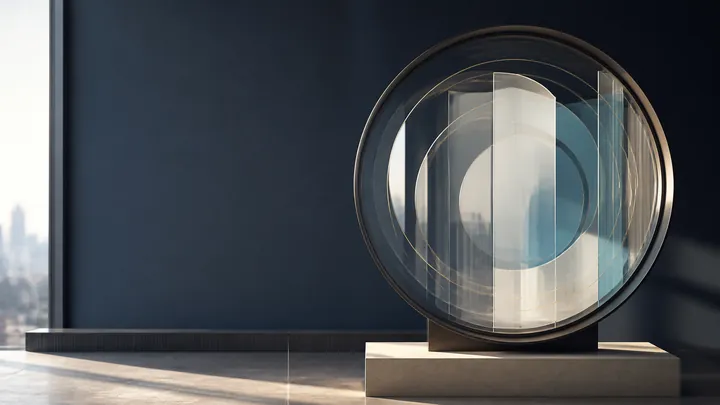 Optical glass layers representing AI answers synthesized from multiple online sources